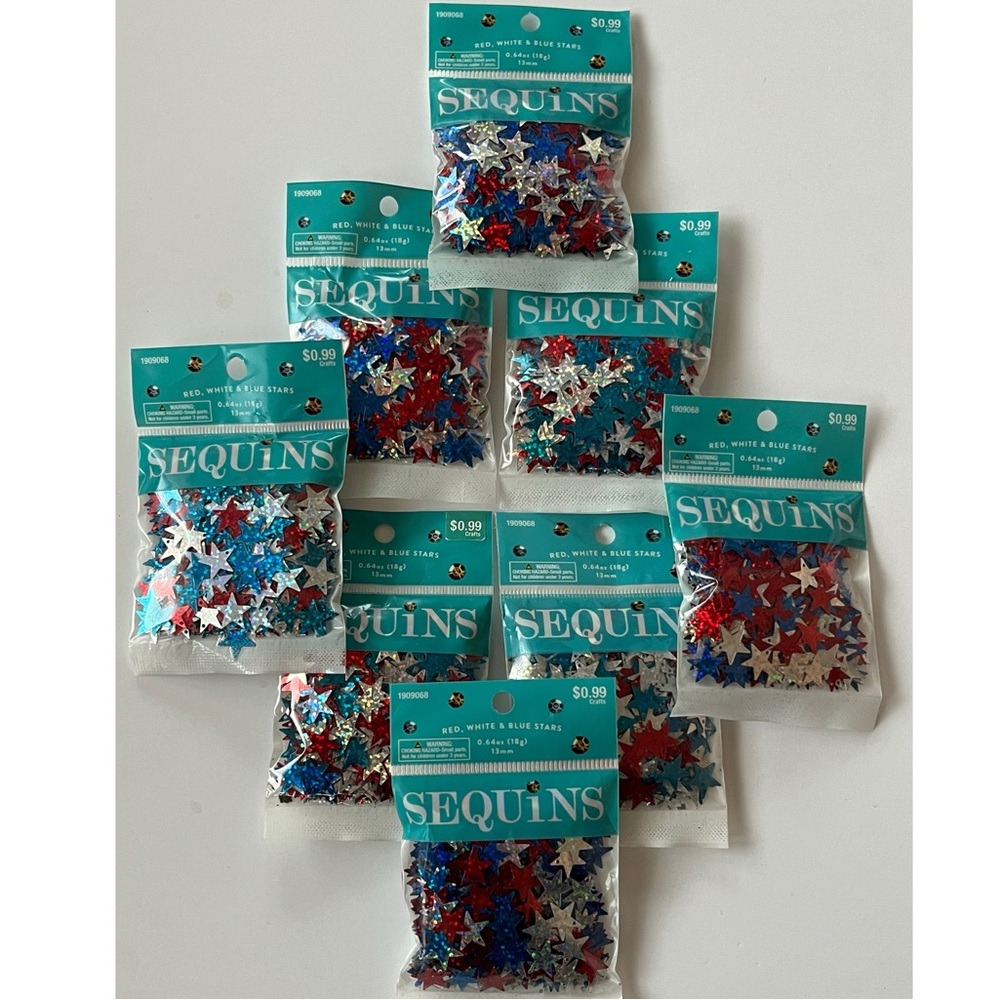Sequins Bulk of Red White & Blue Stars Sewing Crafts 0.64 oz 18g 13mm